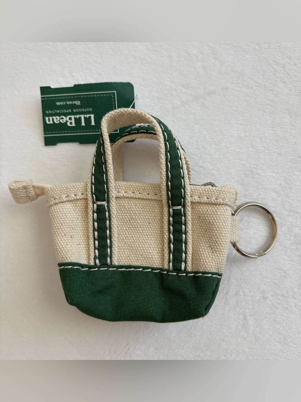 L.L. Bean Mini Canvas Tote Bag Keychain Green NWT